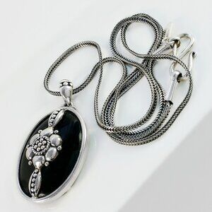 Oval Onyx Pendant - Ornate Sterling Pendant - 16" Foxtail Chain Necklace